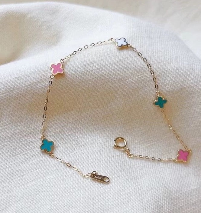 Pink, Blue & White Clovers Bracelet