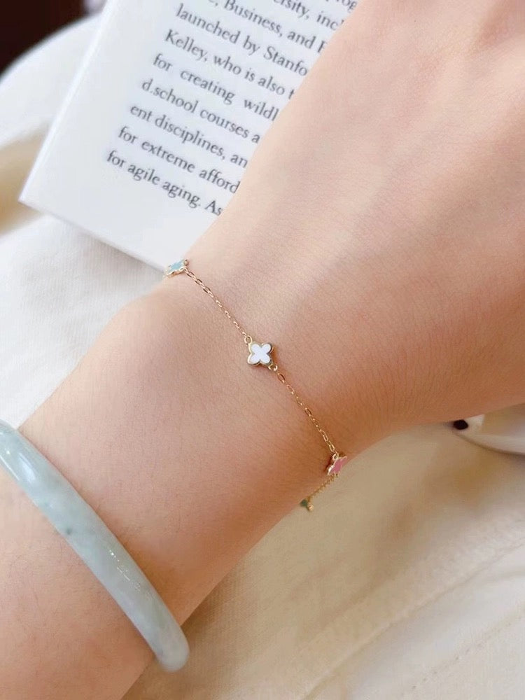 Pink, Blue & White Clovers Bracelet