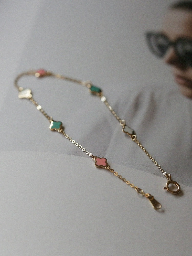 Pink, Blue & White Clovers Bracelet