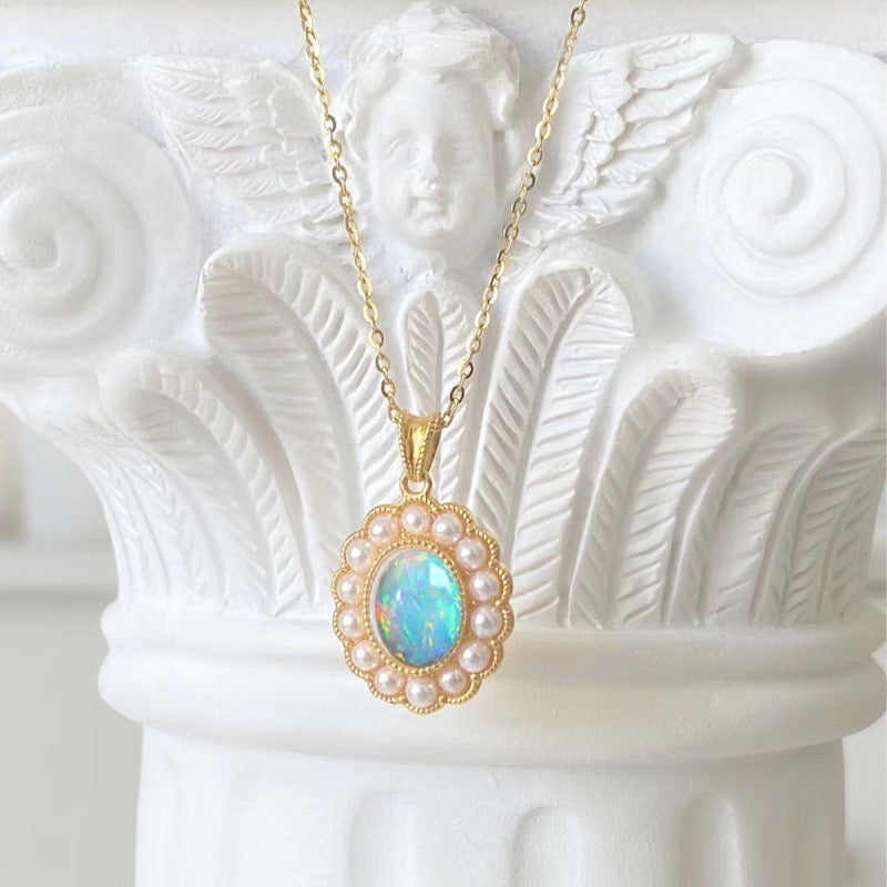 Opal & Pearl Antique Charm Necklace