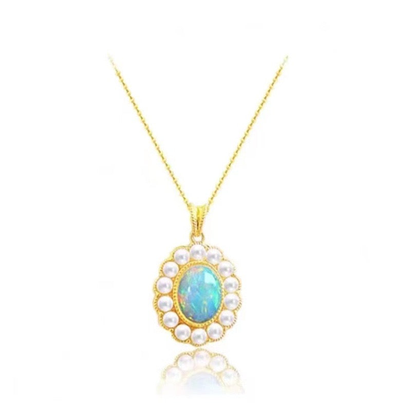 Opal & Pearl Antique Charm Necklace