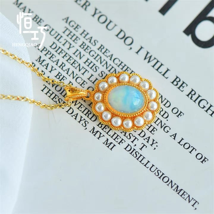 Opal & Pearl Antique Charm Necklace