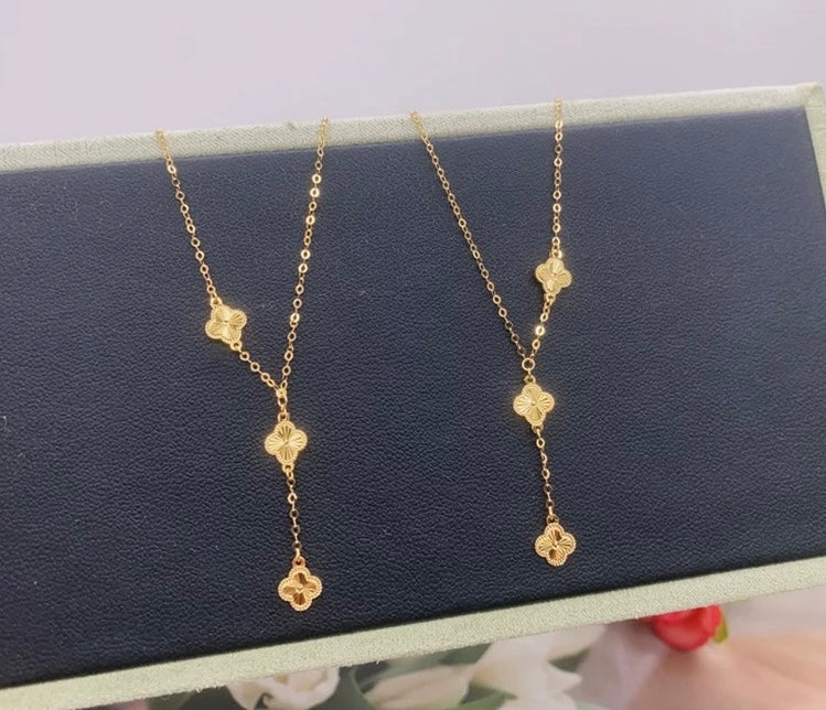 Triple Clover Y Drop Chain Necklace