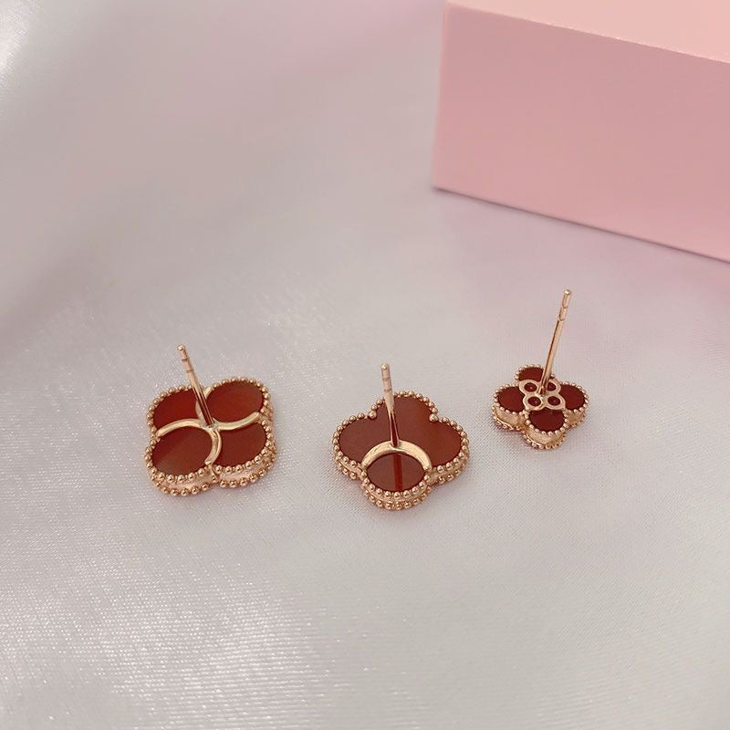 Beaded Clover Agate Stud Earrings