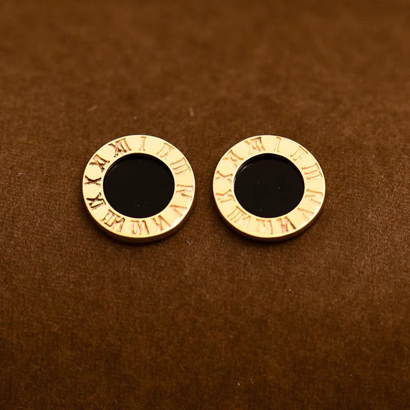 Black Roman Clock Stud Earrings