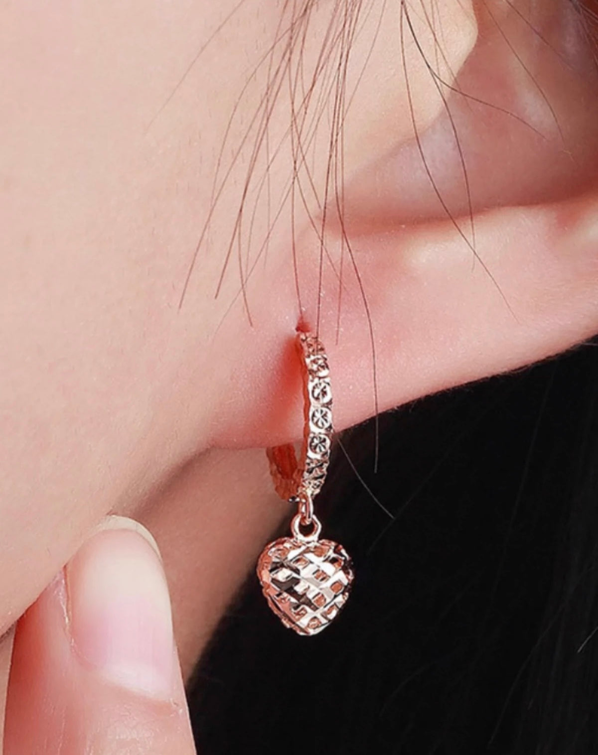 Filigree Lattice Heart Huggie Hoops