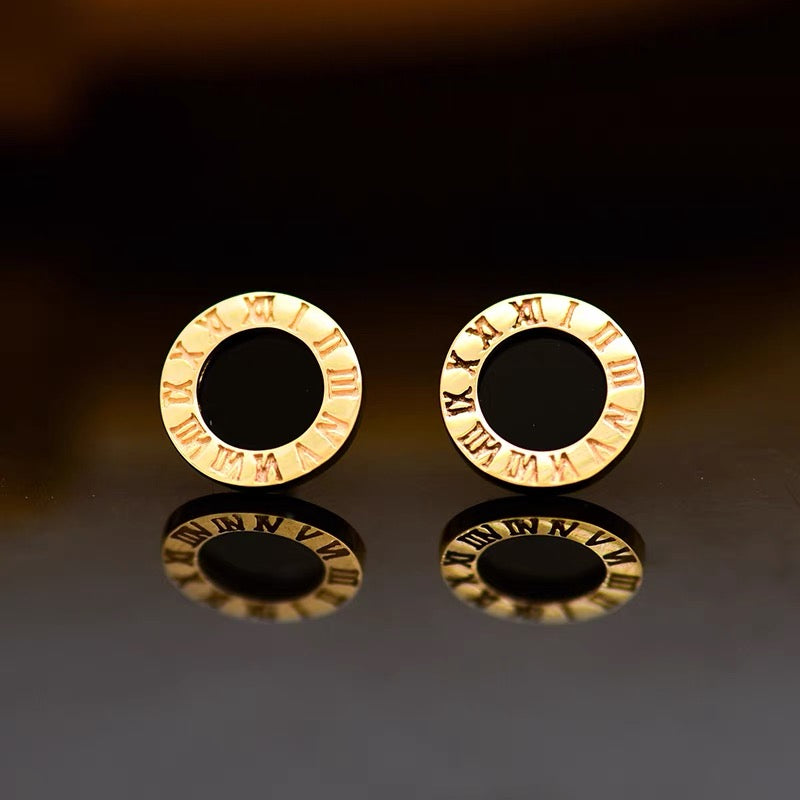 Black Roman Clock Stud Earrings