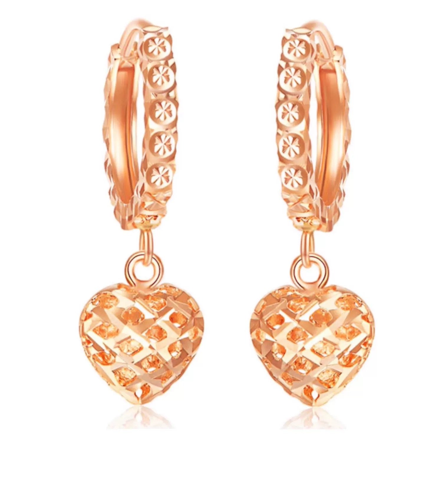 Filigree Lattice Heart Huggie Hoops