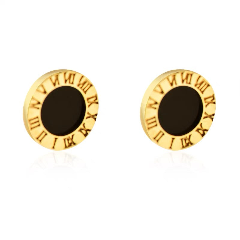 Black Roman Clock Stud Earrings