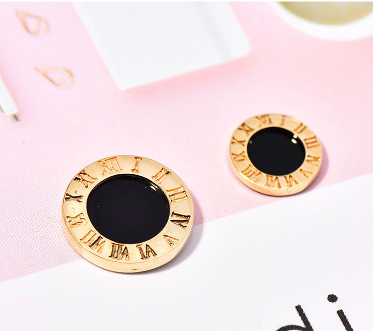 Black Roman Clock Stud Earrings