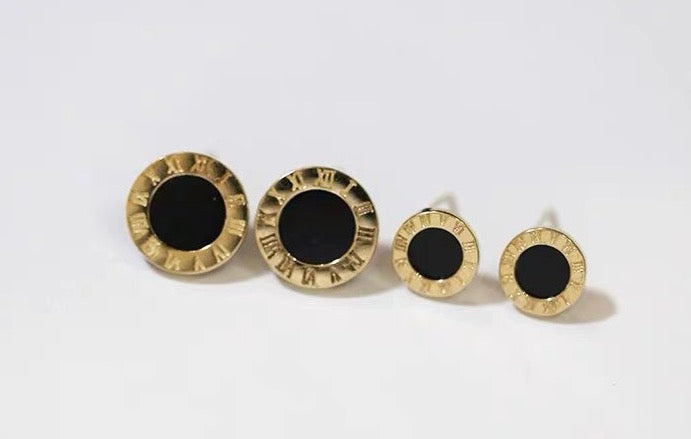 Black Roman Clock Stud Earrings