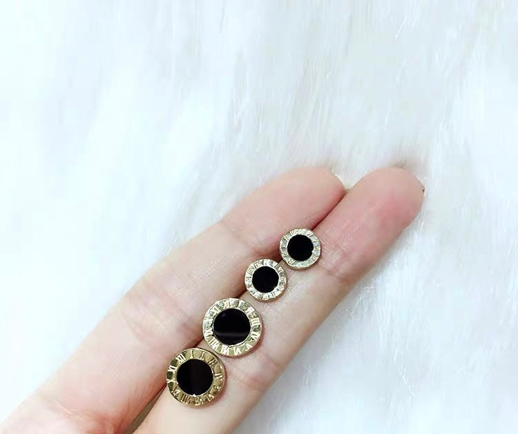 Black Roman Clock Stud Earrings