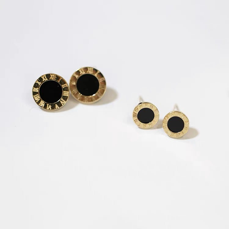 Black Roman Clock Stud Earrings