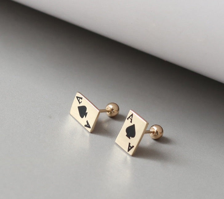 Ace of Spade Card Stud Earrings