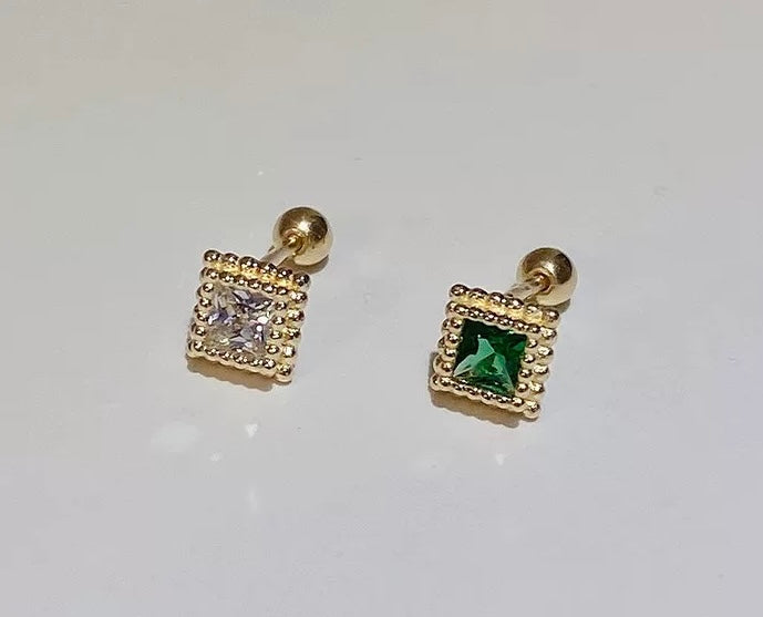 Beaded Square Moissanite Stud Earrings