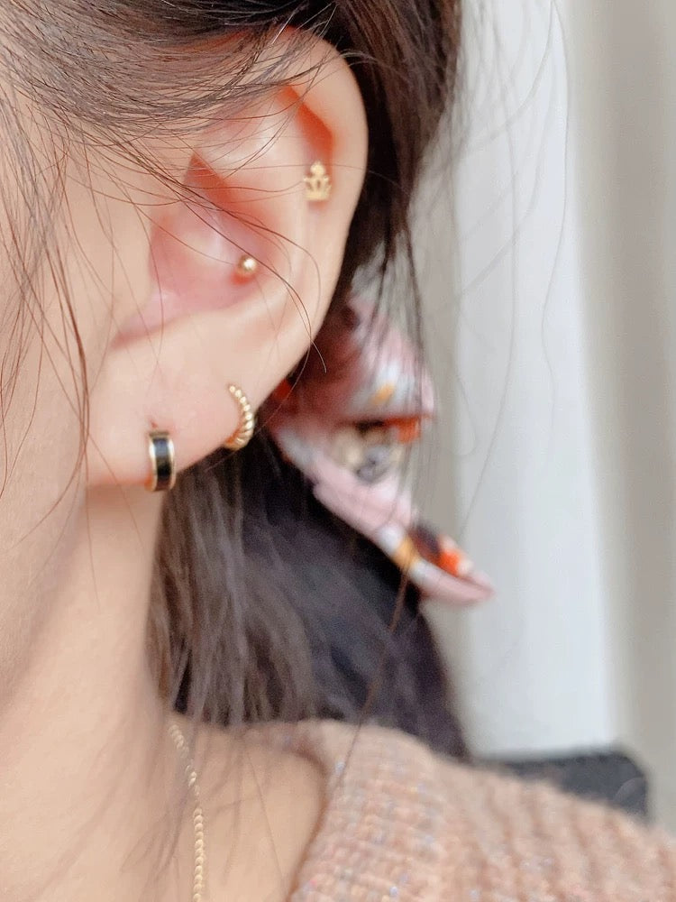 Black Stripe Huggie Hoops