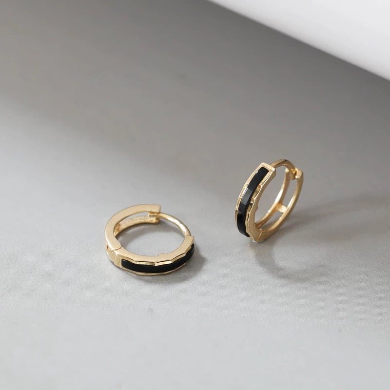 Black Stripe Huggie Hoops