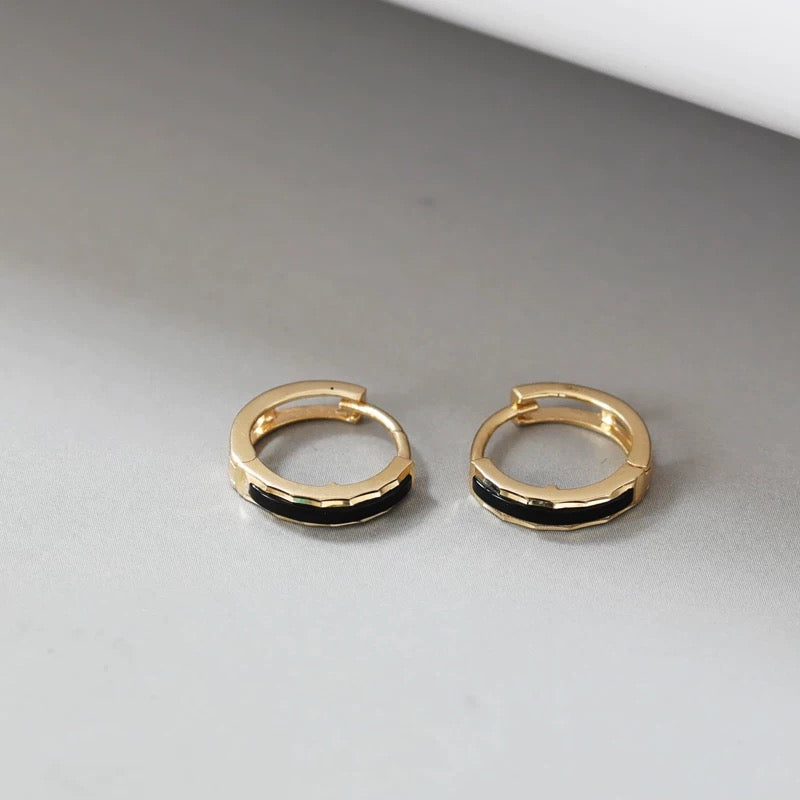 Black Stripe Huggie Hoops