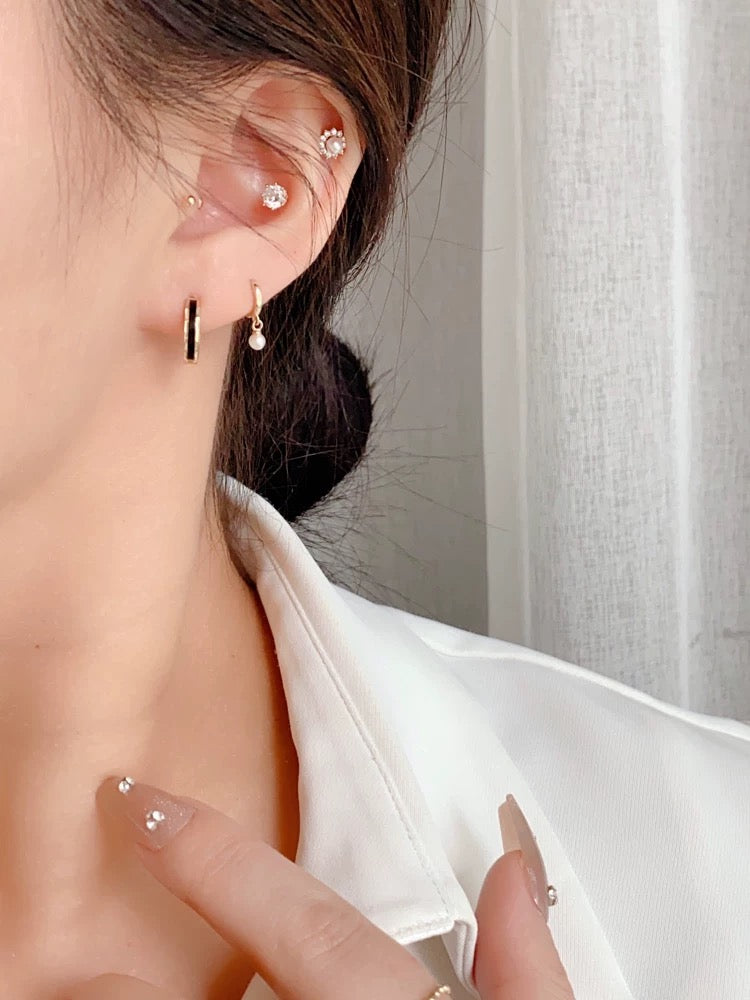 Black Stripe Huggie Hoops