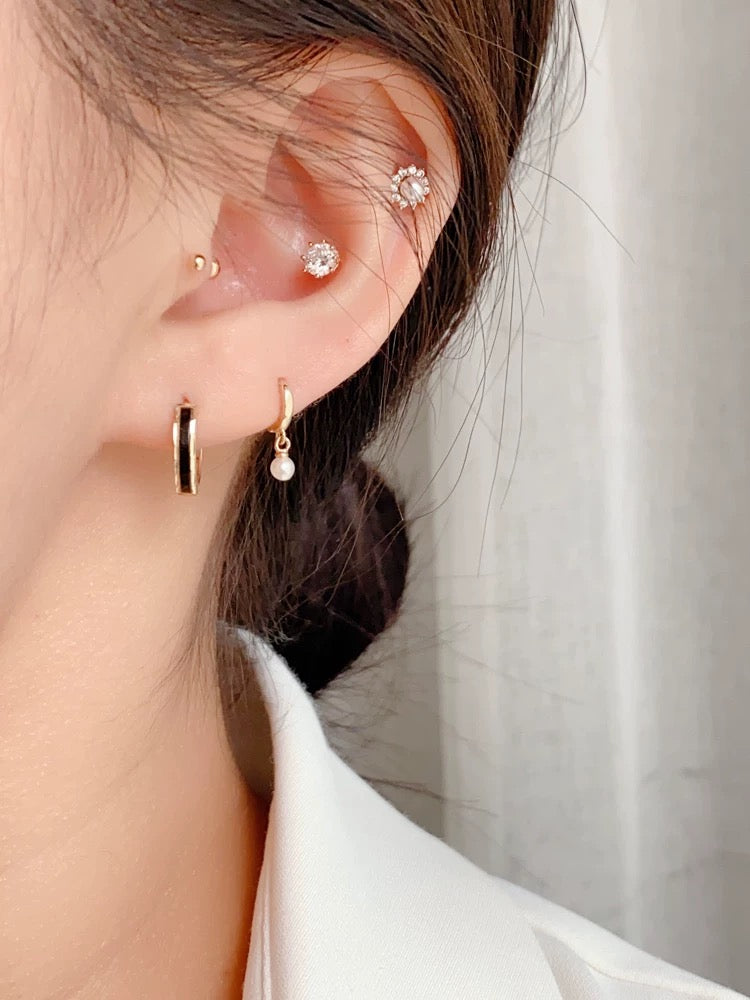 Black Stripe Huggie Hoops