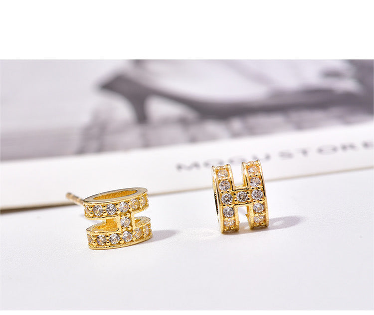 Crystal H Fold Stud Earrings