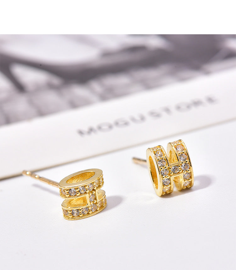 Crystal H Fold Stud Earrings