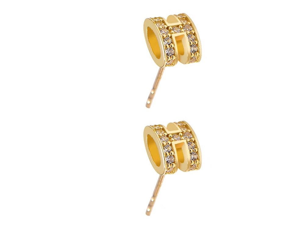 Crystal H Fold Stud Earrings