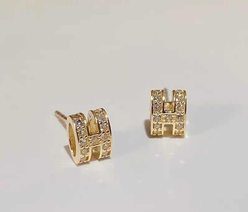 Crystal H Fold Stud Earrings