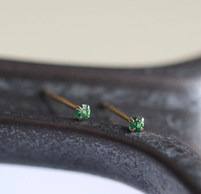 Slimline Emerald Pin Stud Earrings