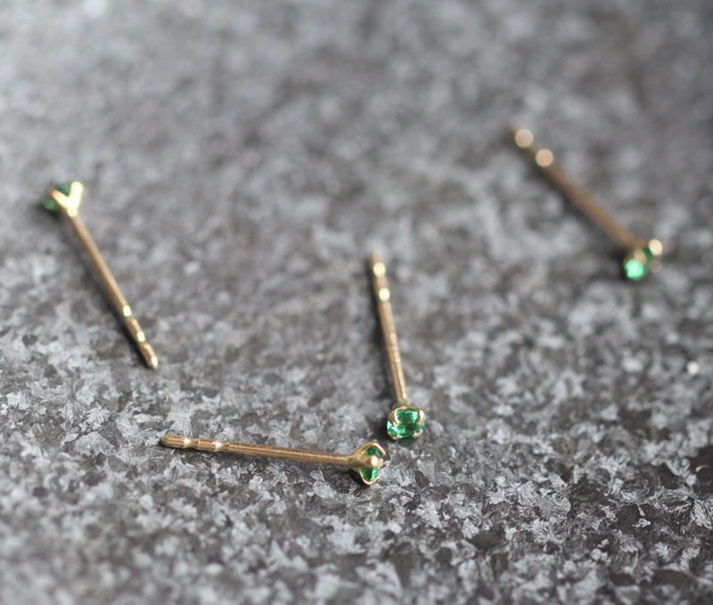 Slimline Emerald Pin Stud Earrings