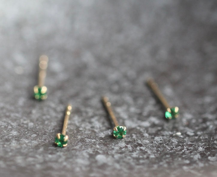 Slimline Emerald Pin Stud Earrings