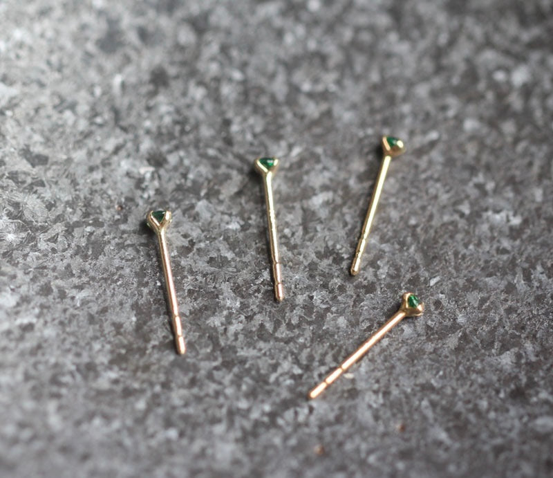 Slimline Emerald Pin Stud Earrings