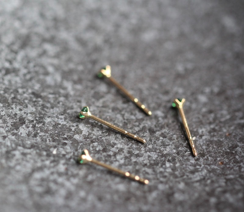 Slimline Emerald Pin Stud Earrings