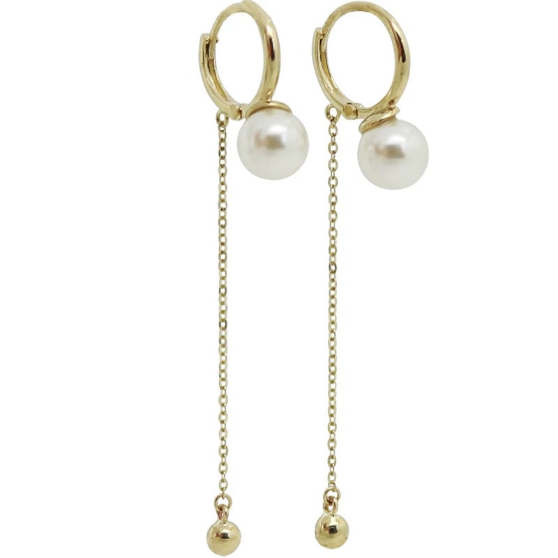 Pearl Lamp & Chain Drop Huggie Hoops