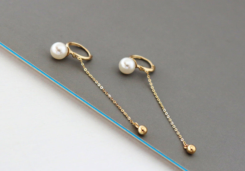 Pearl Lamp & Chain Drop Huggie Hoops