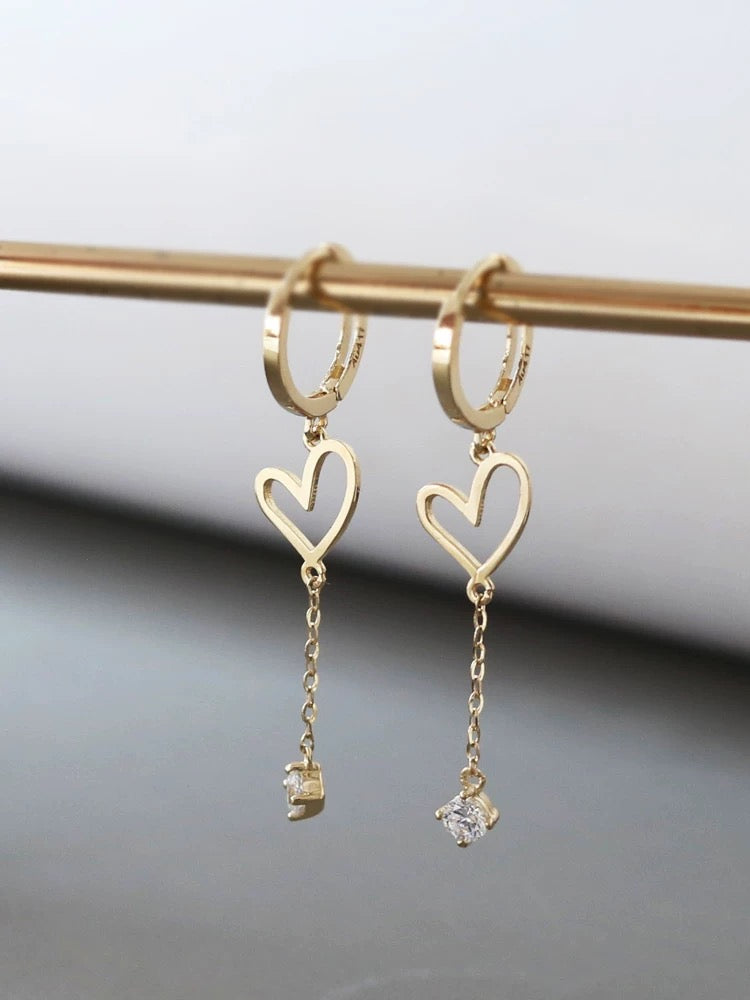 Love Heart & Chain Gem Huggie Hoops