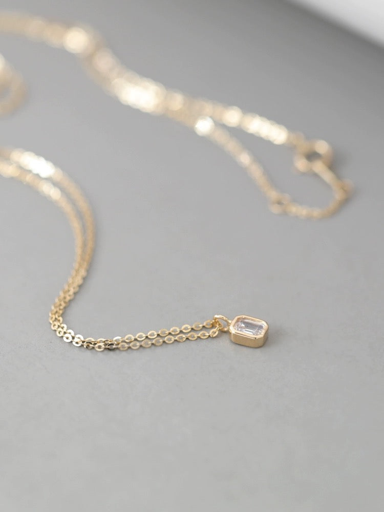 Cubed Oval Solitaire Necklace