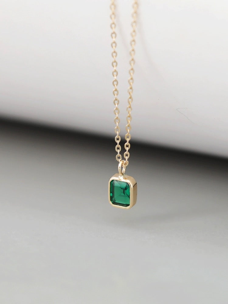 Emerald Cubed Oval Solitaire Necklace