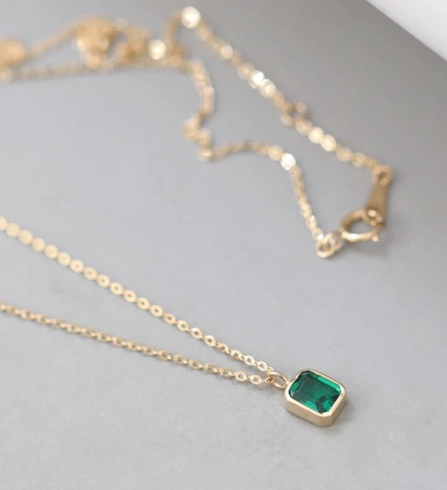 Emerald Cubed Oval Solitaire Necklace