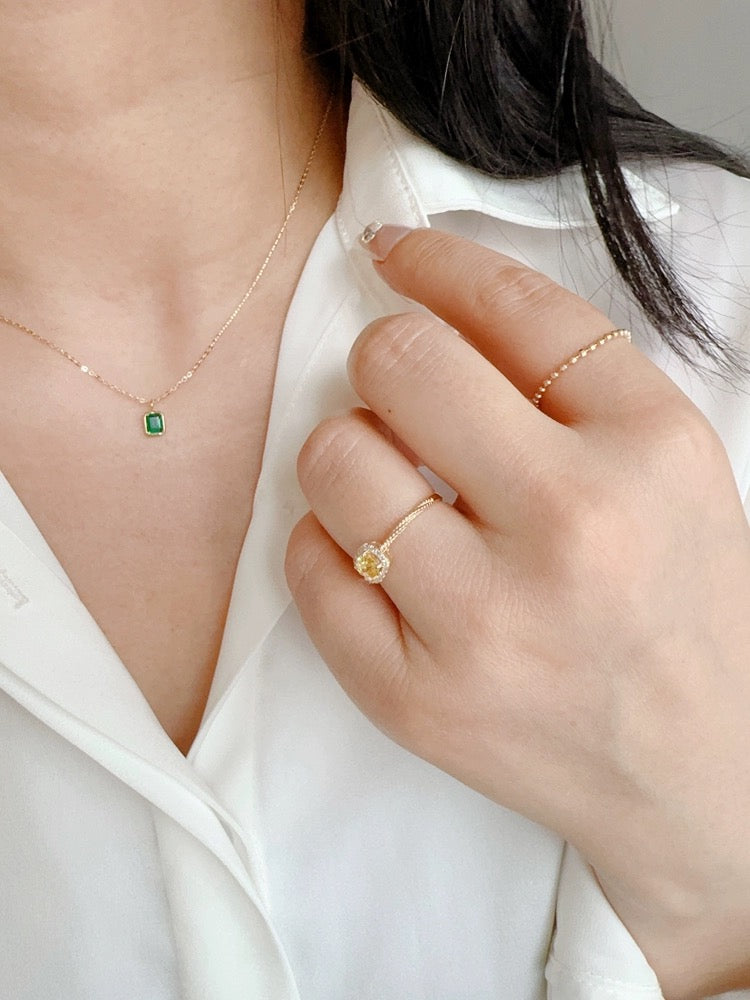 Emerald Cubed Oval Solitaire Necklace