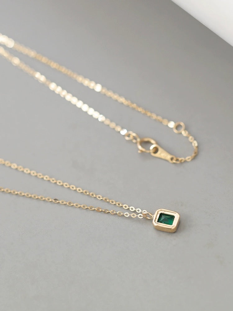 Emerald Cubed Oval Solitaire Necklace