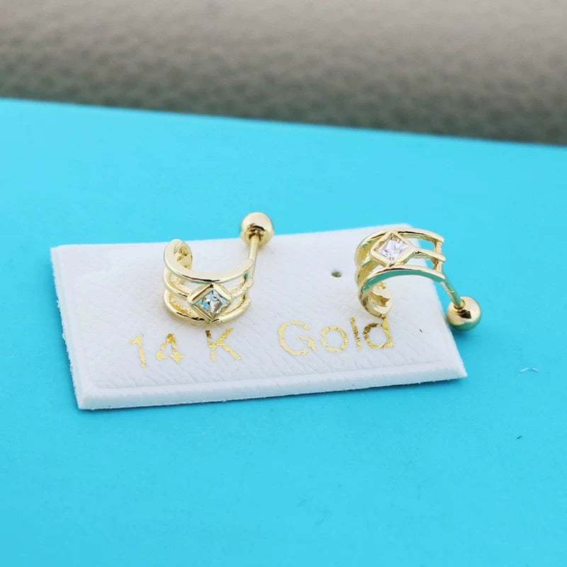 Triple Cuff Rhombus Stud Earrings