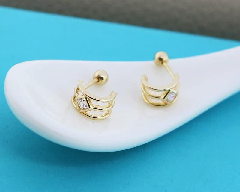 Triple Cuff Rhombus Stud Earrings