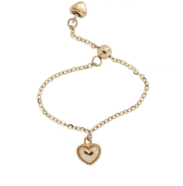 Adjustable Beaded Heart Chain Ring