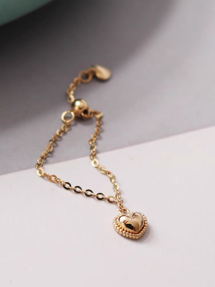 Adjustable Beaded Heart Chain Ring