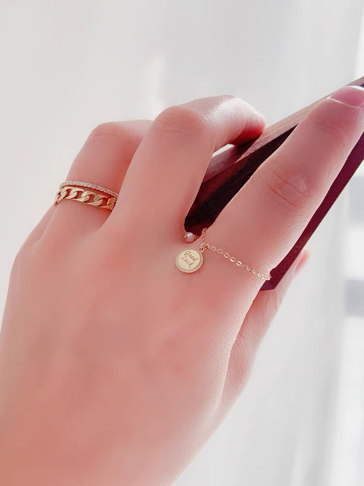 Adjustable 'Good Luck' Coin Chain Ring