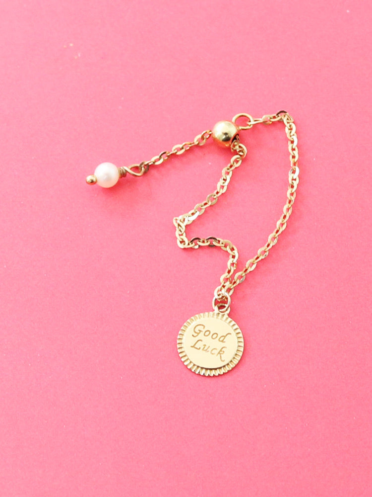 Adjustable 'Good Luck' Coin Chain Ring