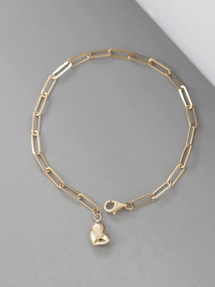 Puff Heart Paperclip Chain Bracelet