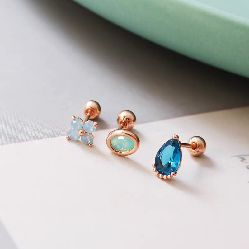 Trio Aria Blue Stud Earrings