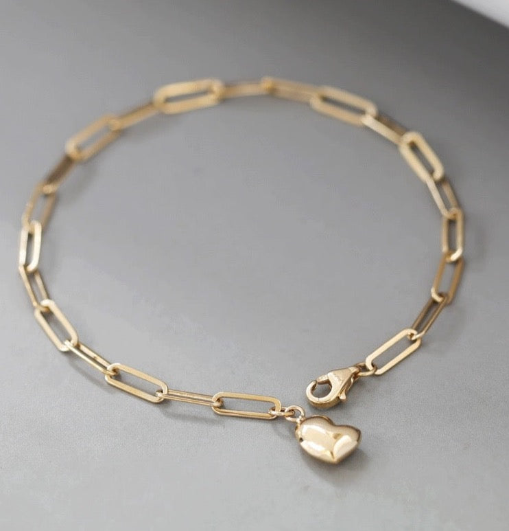 Puff Heart Paperclip Chain Bracelet